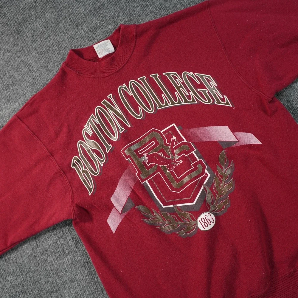 Vintage Boston College Sweatshirt Mens Large Maroon Graphic Crewneck University